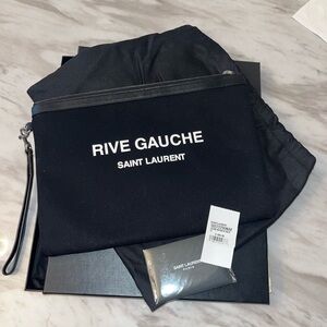SAINT LAURENT Linen Canvas Rive Gouche Zipped Pouch